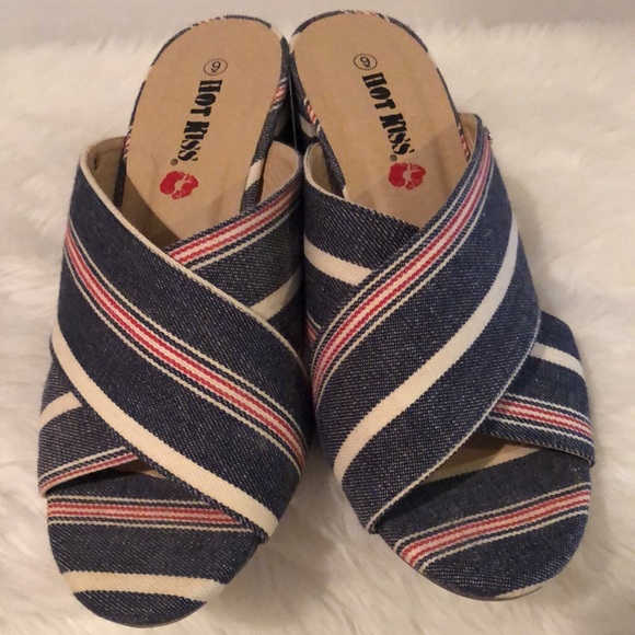 Hot Kiss “Gloria” Denim Fabric Slide Sandals - Picture 1 of 6